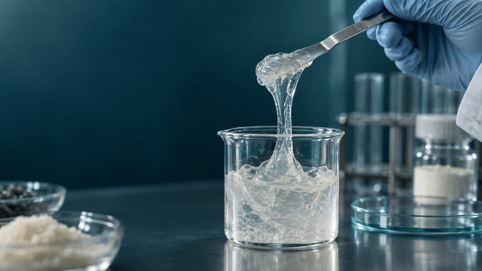 A hydrocolloid gel sample being evaluated in a laboratory